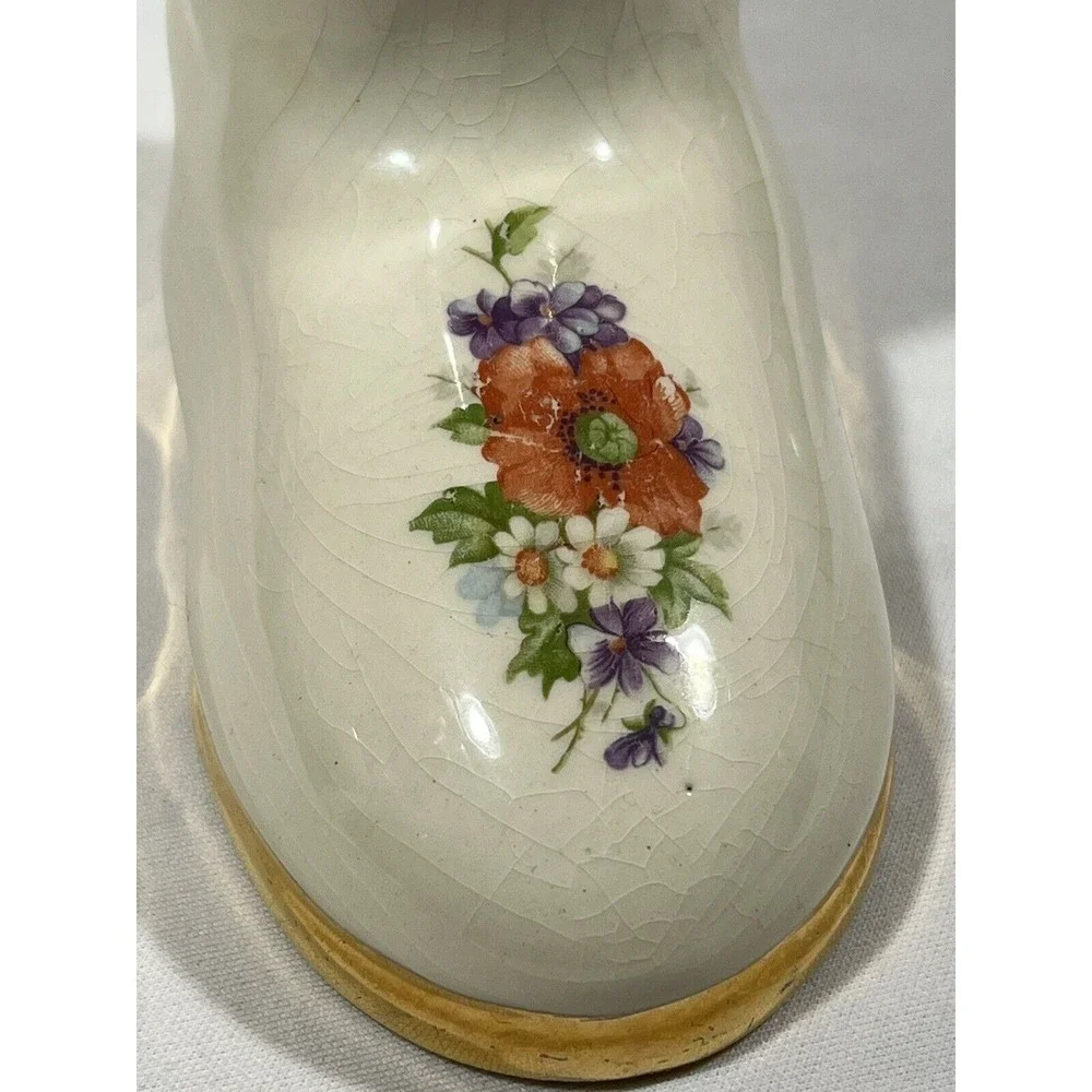 Vintage Ceramic Boot Vase Planter Hand Painted Cottagecore Farmhouse Garden